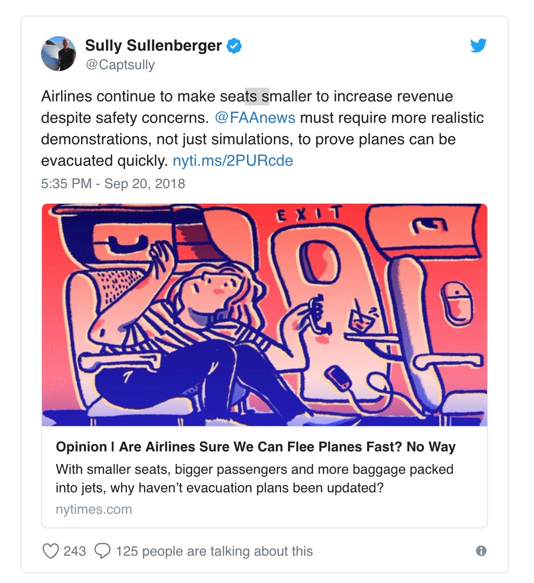 Tweet by Sully Sullenberger